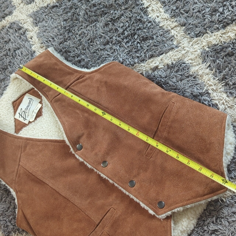  Vintage Berman's Suede Leather Vest with  Shearling Lining Brown Size 36 - Picture 3 of 5